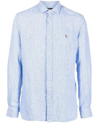 Camicia a maniche lunghe di lino azzurra di Polo Ralph Lauren