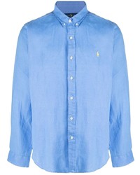 Camicia a maniche lunghe di lino azzurra di Ralph Lauren Collection