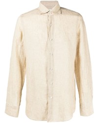 Camicia a maniche lunghe di lino beige di Finamore 1925 Napoli