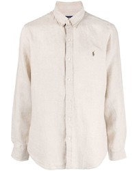 Camicia a maniche lunghe di lino beige di Polo Ralph Lauren