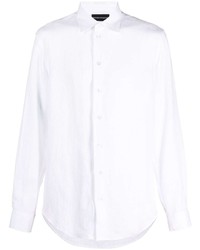 Camicia a maniche lunghe di lino bianca di Emporio Armani