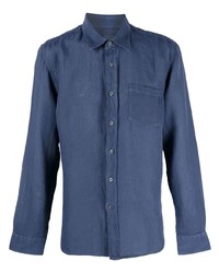 Camicia a maniche lunghe di lino blu scuro di 120% Lino