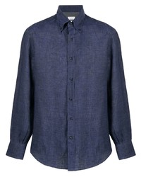 Camicia a maniche lunghe di lino blu scuro di Brunello Cucinelli