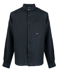 Camicia a maniche lunghe di lino blu scuro di C.P. Company