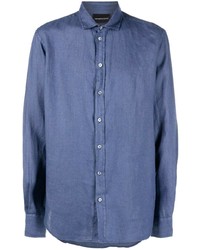 Camicia a maniche lunghe di lino blu scuro di Emporio Armani
