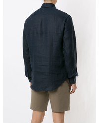 Camicia a maniche lunghe di lino blu scuro di Giorgio Armani