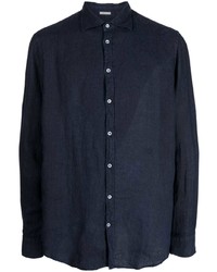 Camicia a maniche lunghe di lino blu scuro di Massimo Alba