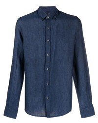 Camicia a maniche lunghe di lino blu scuro di Michael Kors Collection