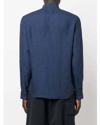 Camicia a maniche lunghe di lino blu scuro di Michael Kors Collection