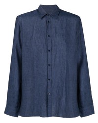 Camicia a maniche lunghe di lino blu scuro di Trussardi
