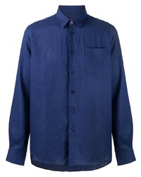 Camicia a maniche lunghe di lino blu scuro di Vilebrequin