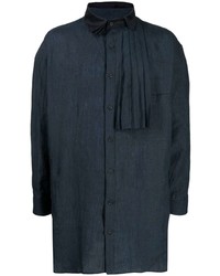 Camicia a maniche lunghe di lino blu scuro di Yohji Yamamoto