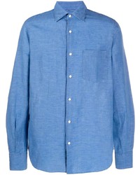 Camicia a maniche lunghe di lino blu di Aspesi