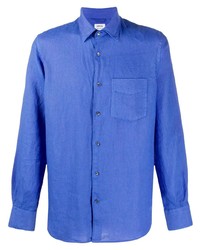 Camicia a maniche lunghe di lino blu di Aspesi