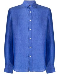 Camicia a maniche lunghe di lino blu di Canali