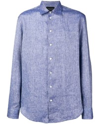 Camicia a maniche lunghe di lino blu di Emporio Armani