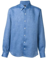 Camicia a maniche lunghe di lino blu di Ermenegildo Zegna