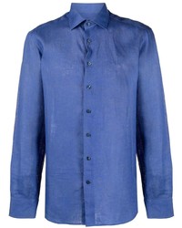 Camicia a maniche lunghe di lino blu di Etro