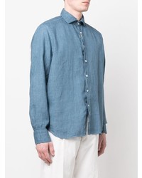 Camicia a maniche lunghe di lino blu di Canali