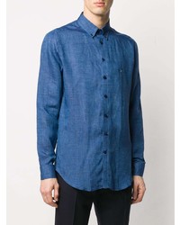 Camicia a maniche lunghe di lino blu di Etro