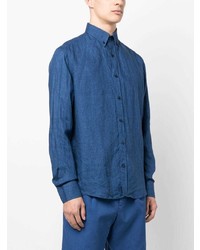 Camicia a maniche lunghe di lino blu di Paul & Shark