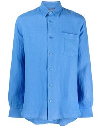 Camicia a maniche lunghe di lino blu di Vilebrequin