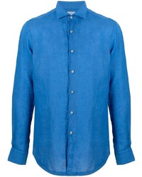 Camicia a maniche lunghe di lino blu di Xacus