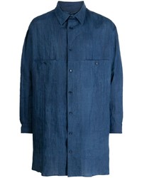 Camicia a maniche lunghe di lino blu di Yohji Yamamoto