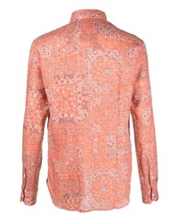 Camicia a maniche lunghe di lino con stampa cachemire arancione di Orian