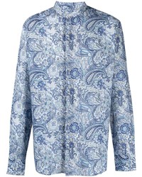 Camicia a maniche lunghe di lino con stampa cachemire azzurra di Etro