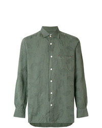 Camicia a maniche lunghe di lino con stampa cachemire verde oliva di Kiton