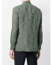 Camicia a maniche lunghe di lino con stampa cachemire verde oliva di Kiton