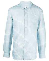 Camicia a maniche lunghe di lino effetto tie-dye azzurra