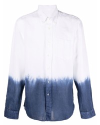 Camicia a maniche lunghe di lino effetto tie-dye bianca