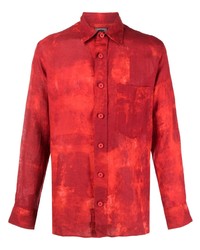 Camicia a maniche lunghe di lino effetto tie-dye rossa