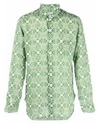 Camicia a maniche lunghe di lino geometrica verde menta di PENINSULA SWIMWEA