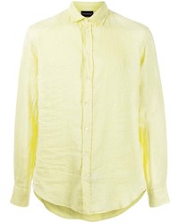 Camicia a maniche lunghe di lino gialla di Emporio Armani