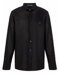 Camicia a maniche lunghe di lino nera di Philipp Plein
