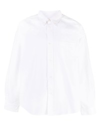 Camicia a maniche lunghe di lino patchwork bianca