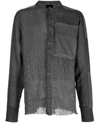 Camicia a maniche lunghe di lino patchwork grigio scuro di Thom Krom