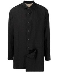 Camicia a maniche lunghe di lino patchwork nera