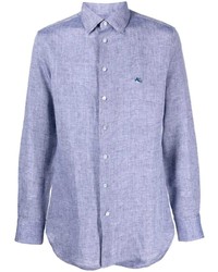 Camicia a maniche lunghe di lino ricamata azzurra di Etro