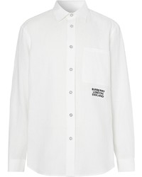 Camicia a maniche lunghe di lino ricamata bianca di Burberry
