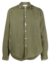 Camicia a maniche lunghe di lino ricamata verde oliva di Nick Fouquet