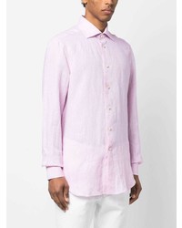 Camicia a maniche lunghe di lino rosa di Kiton