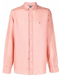 Camicia a maniche lunghe di lino rosa di Tommy Hilfiger