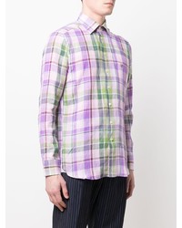 Camicia a maniche lunghe di lino scozzese viola chiaro di Etro