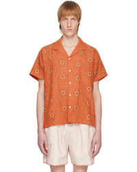 Camicia a maniche lunghe di lino stampata arancione di HARAGO