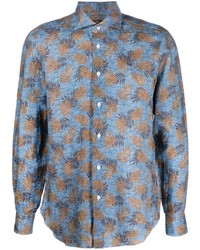 Camicia a maniche lunghe di lino stampata azzurra di Barba