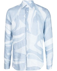 Camicia a maniche lunghe di lino stampata azzurra di Corneliani